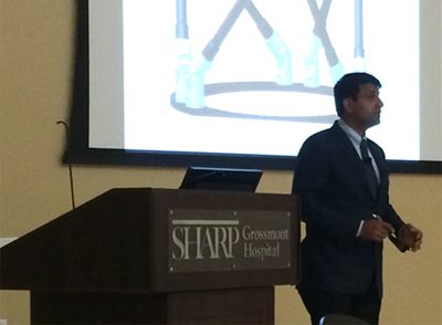 Dr Hosalkar presenting grand rounds at the Sharp Grossmont Hospital in September 2014